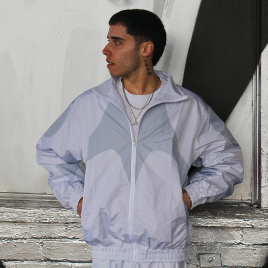 White Two Toned Windbreaker Jacket